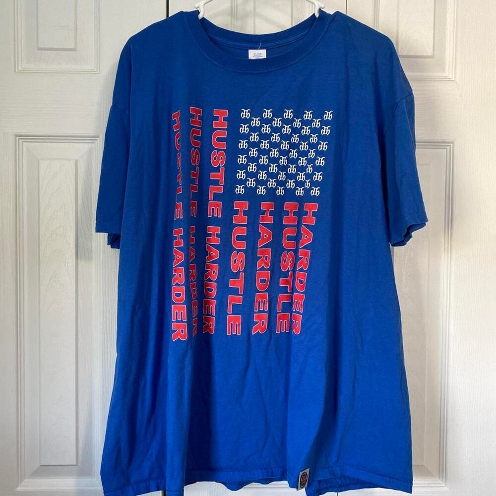 Men's 2XL graphic t-shirt Hustle Harder Inc. Blue Red Flag